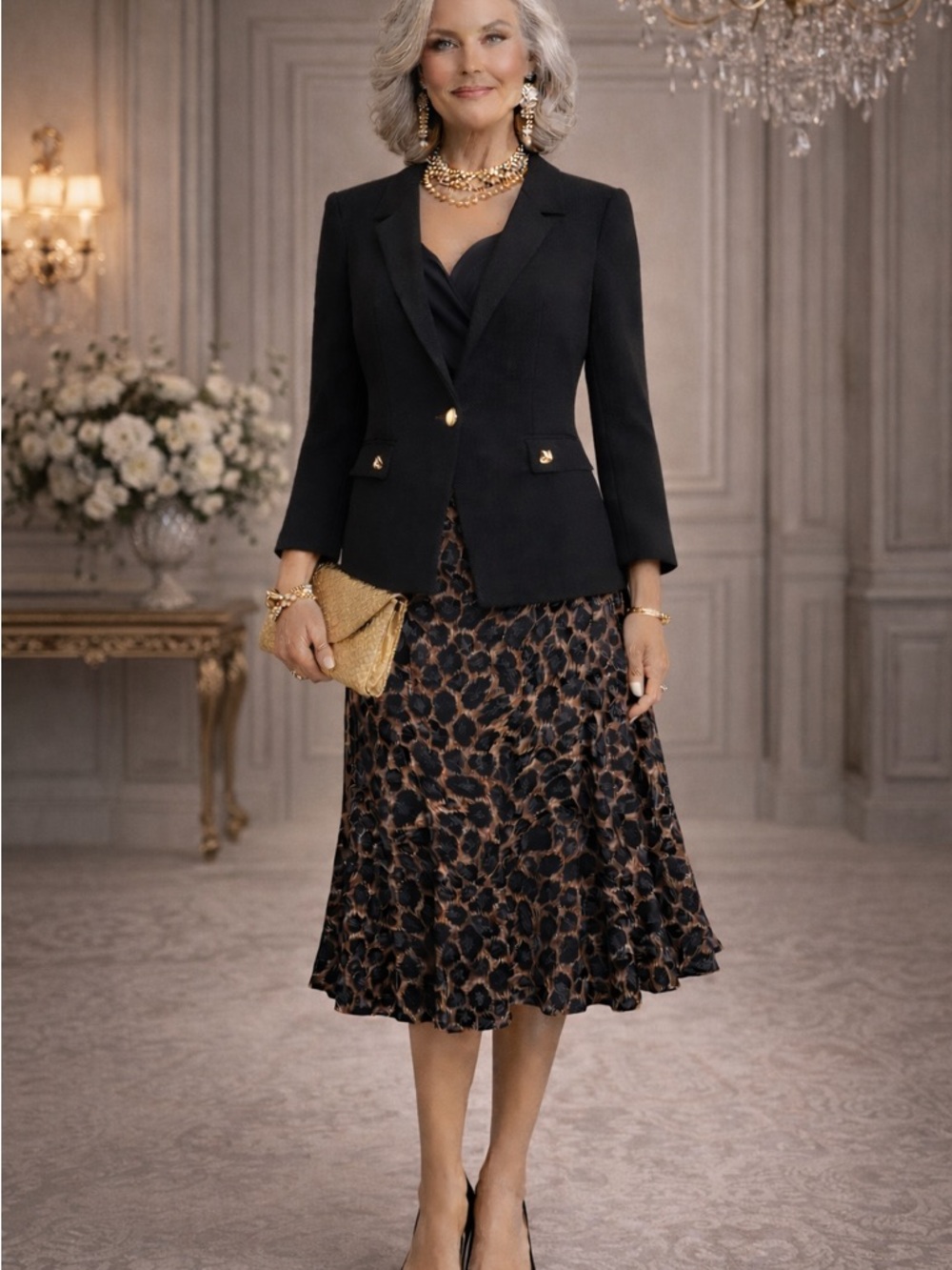 Joseph Ribkoff Leopard A-line Skirt | Size 8 | Elegant Sparkle